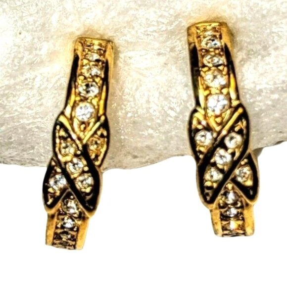Gold Plated Hoop Pierced/Stud with Rhinestones  Earrings A284 - Picture 1 of 6